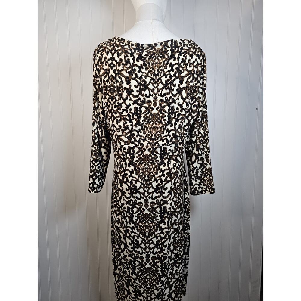 LAUREN Ralph Lauren Abstract V-Neck 3/4 Sleeve Ruched Jersey Dress Women's 12 - Picture 4 of 12